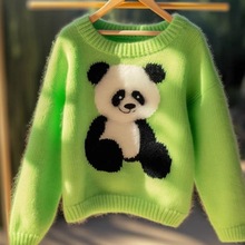 【24小时发货】流行漂亮洋气减龄绿色针织衫高级感超好看卡通小熊