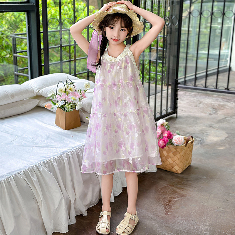 女童连衣裙2024新款夏洋气时髦吊带裙儿童夏天公主裙大童裙子夏季