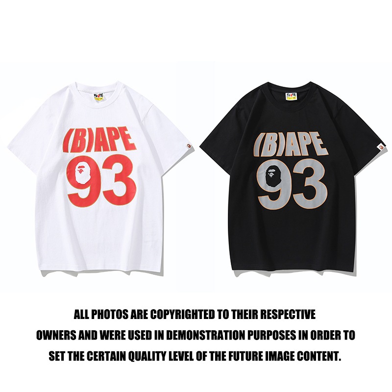 2024跨境潮牌bape 93纪念款数字印花男女同款双纱纯棉短袖t恤