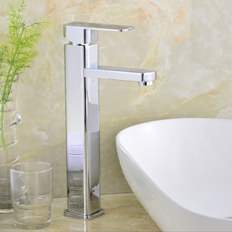 四方单孔面盆冷热水龙头卫生间浴室洗手盆脸盆台上盆高款龙头