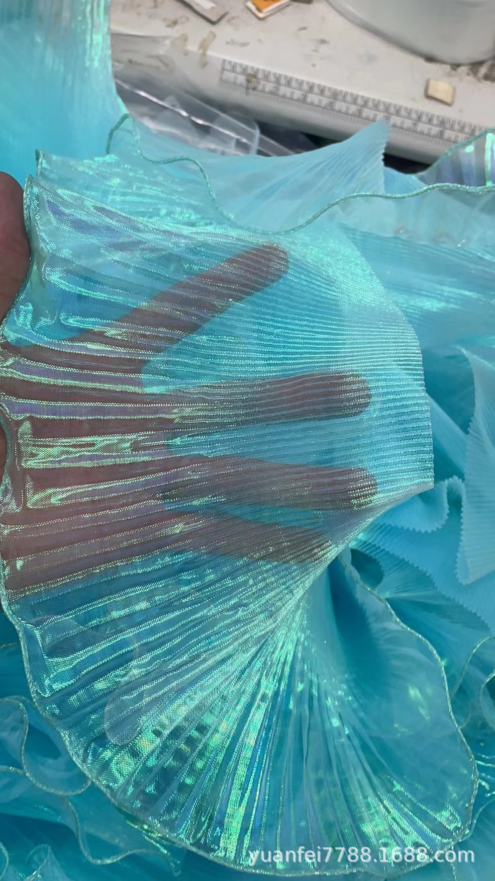 人鱼姬色风琴边彩色欧根纱幻彩压皱波浪风琴花边辅料