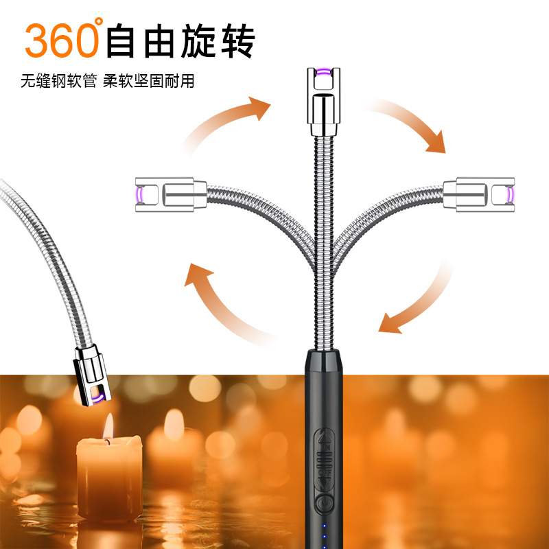 New USB Arc Pulse Burning Torch Candle Gas Range Igniter 360 Degree Hose Outdoor Lighter