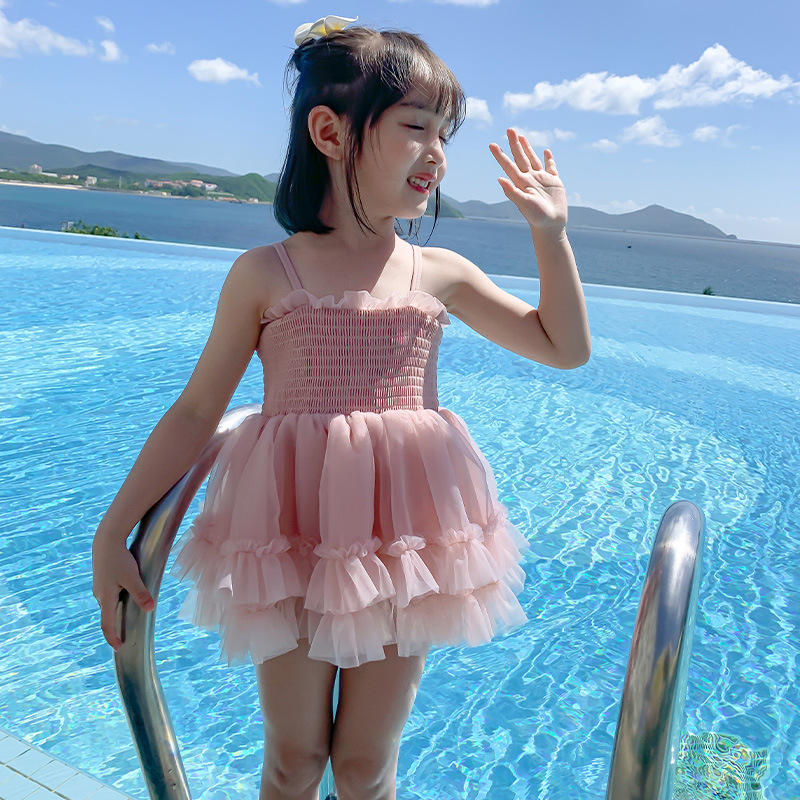 女童泳衣公主裙中小童蓬蓬纱裙2022新款粉可爱韩版吊带连体泳装