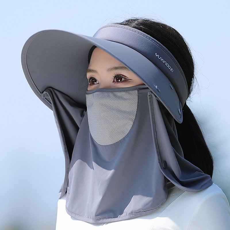 遮阳帽女防晒防紫外线面罩太阳帽口罩一体空顶帽吹不翻骑车帽子