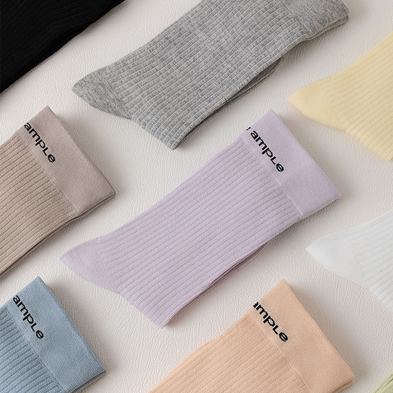 春夏新款袜子女抗起球中筒袜ins休闲松口堆堆袜棉袜手工对目袜子