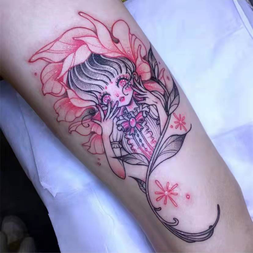 暗黑系邪恶美少女卡通花臂纹身贴防水 女 持久仿真韩网红ins风潮