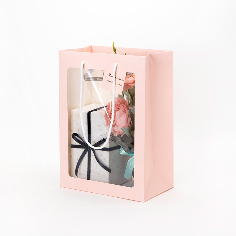 Transparent Window Handbag Bouquet Flower Packaging Hand Bag Gift Window Bag Candy Rose Hand Gift Bag