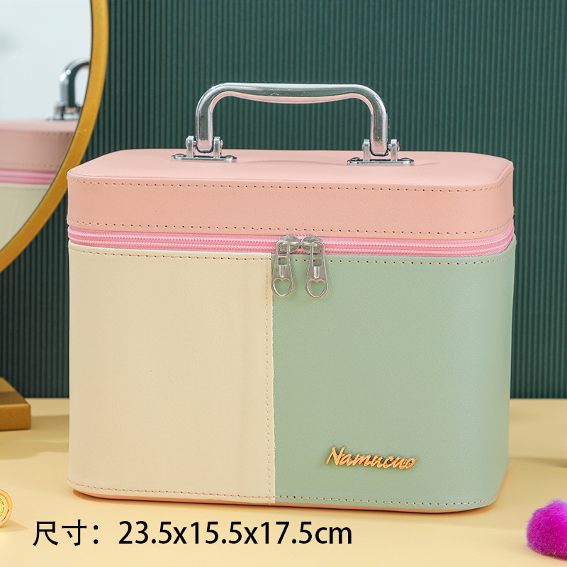 Macaron Cosmetic Case Fashion Large Capacity Hard Case Cosmetic Bag Portable Portable Storage Box with Mirror Double-Layer Wholesale