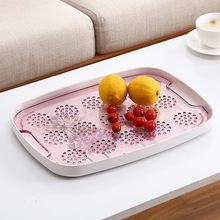 希尔沥水双层茶盘密胺餐具盘子客厅家用茶具茶台塑料托盘小型果盘