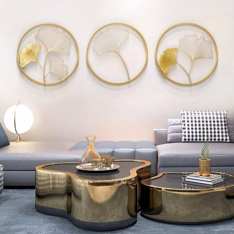 欧式铁艺银杏壁挂创意客厅玄关背景墙上挂墙壁装饰品金属轻奢挂件