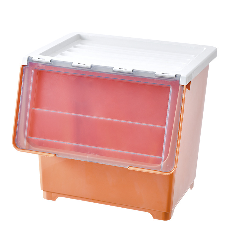 Customized Flip Large Easy Multi-Layer Stackable Toy Storage Box Children's Transparent Front Open Storage Basket Snack Play