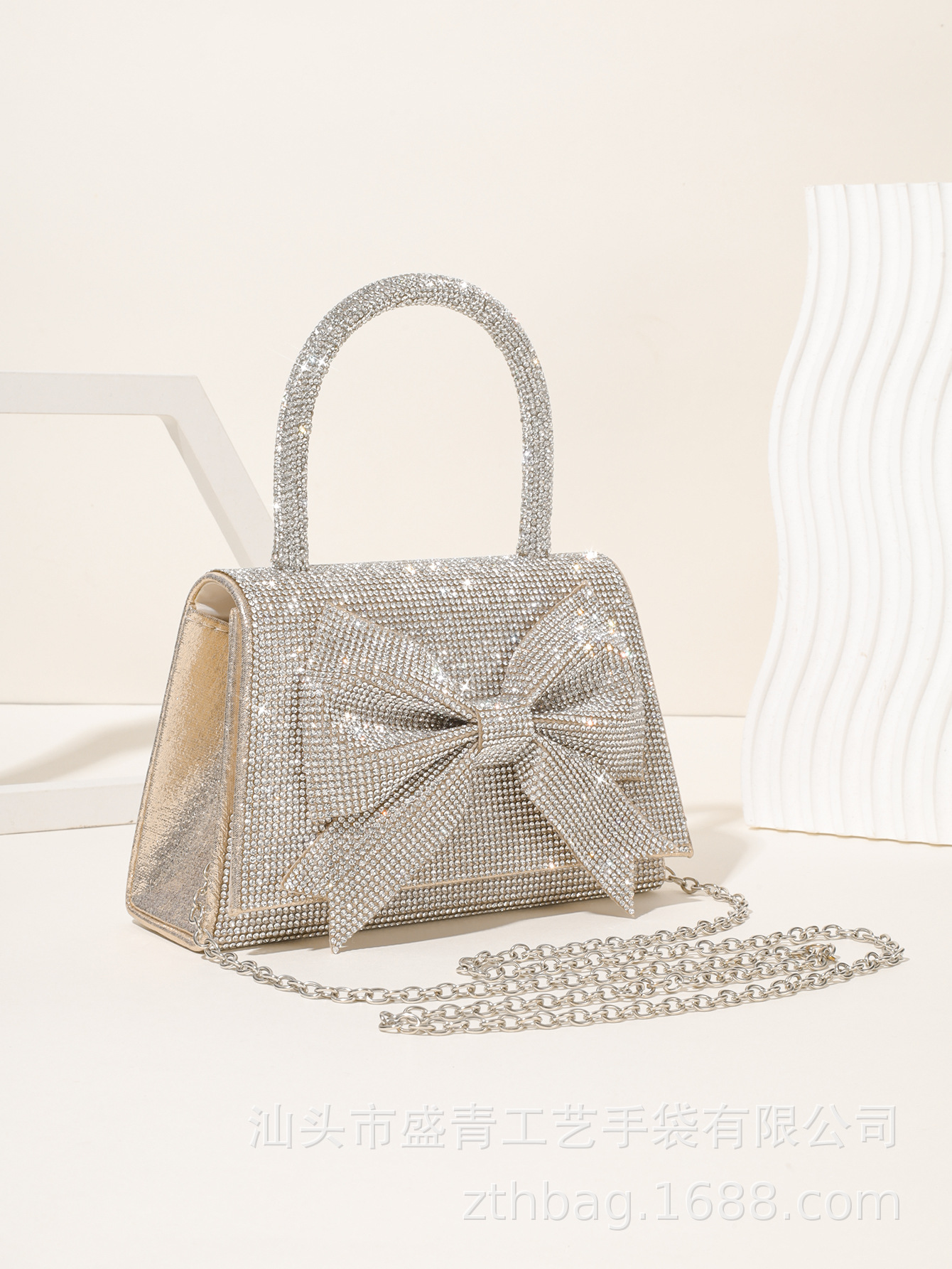 Cross-Border E-Commerce New Dinner Bag European and American Entry Lux Full Diamond Bow Handbag Shining Bridal Bags