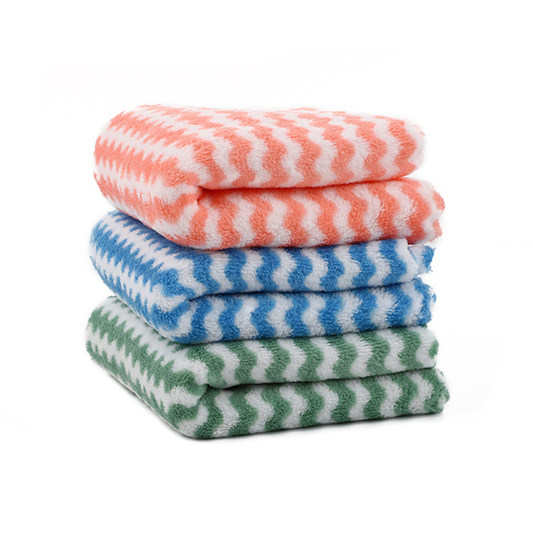 Coral Velvet Rag Kitchen Dishcloth Wholesale Striped Rag Scouring Pad Dish Towel Cationic Water Ripple Rag