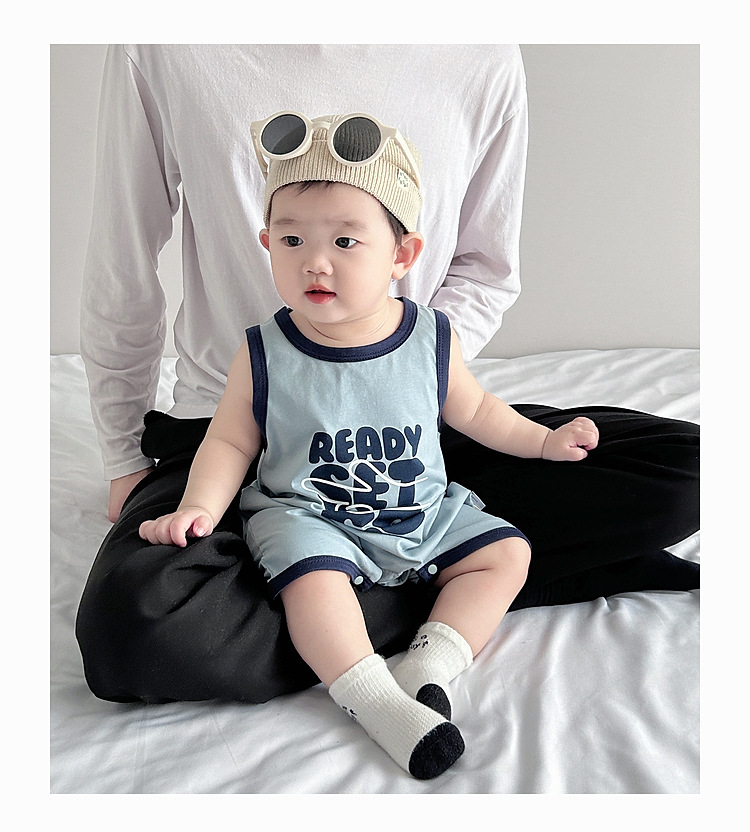 婴幼儿夏季薄款连体衣韩版男宝宝无袖背心字母凉快哈衣新生儿爬服详情22
