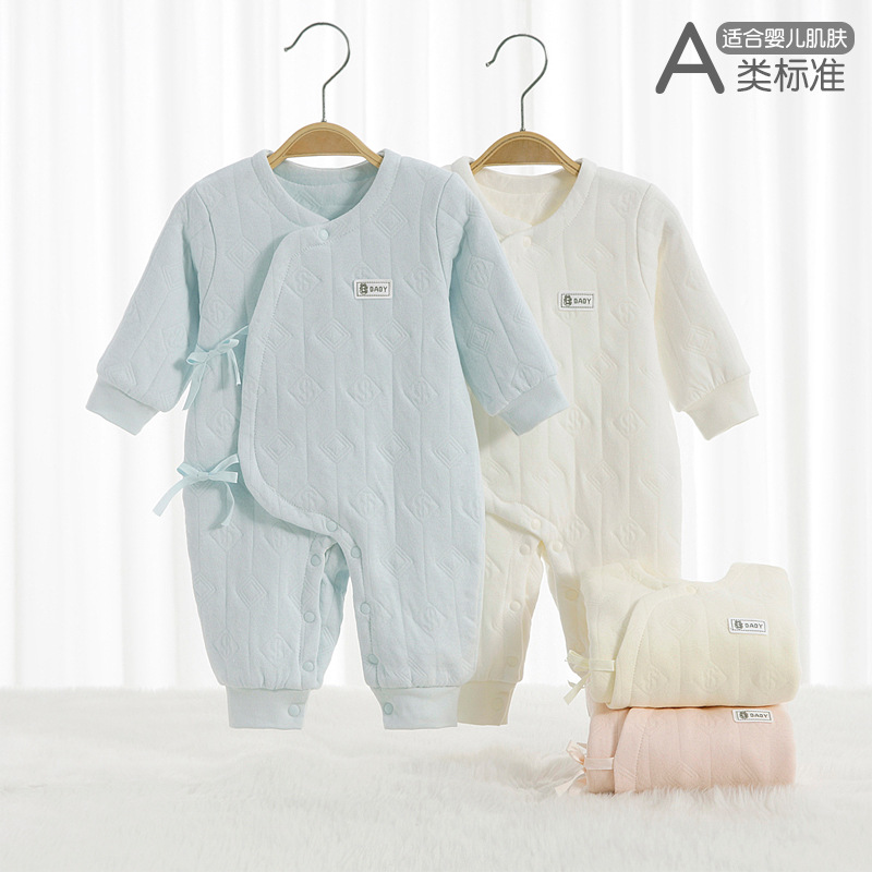 新生儿纯棉连体衣a类秋冬季宝宝保暖斜襟衣服初生儿加厚长袖哈衣