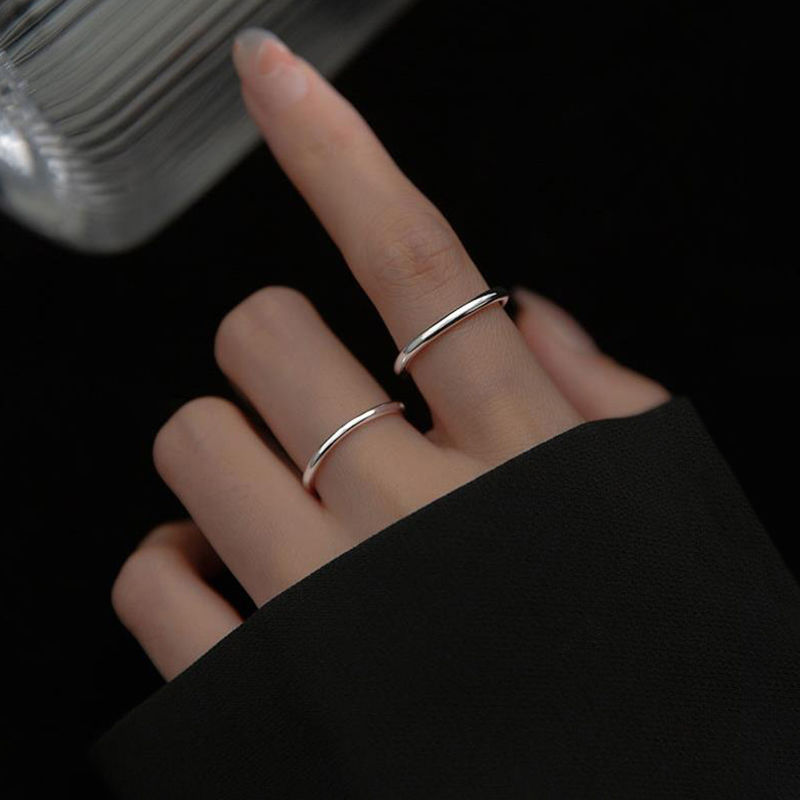 Silver-Plated Ring for Women Ins Special-Interest Design Men's Silver Ring Simple Thin Simple Bracelet Glossy Couple Little Finger Ring Little Finger