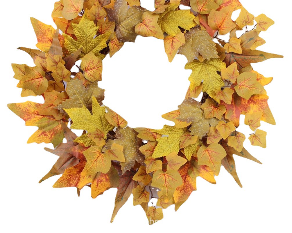 2022 Cross-Border Hot Sale Simulation Maple Leaf Garland Thanksgiving Autumn Maple Leaf Ring Wall Decoration Harvest Festival Decoration