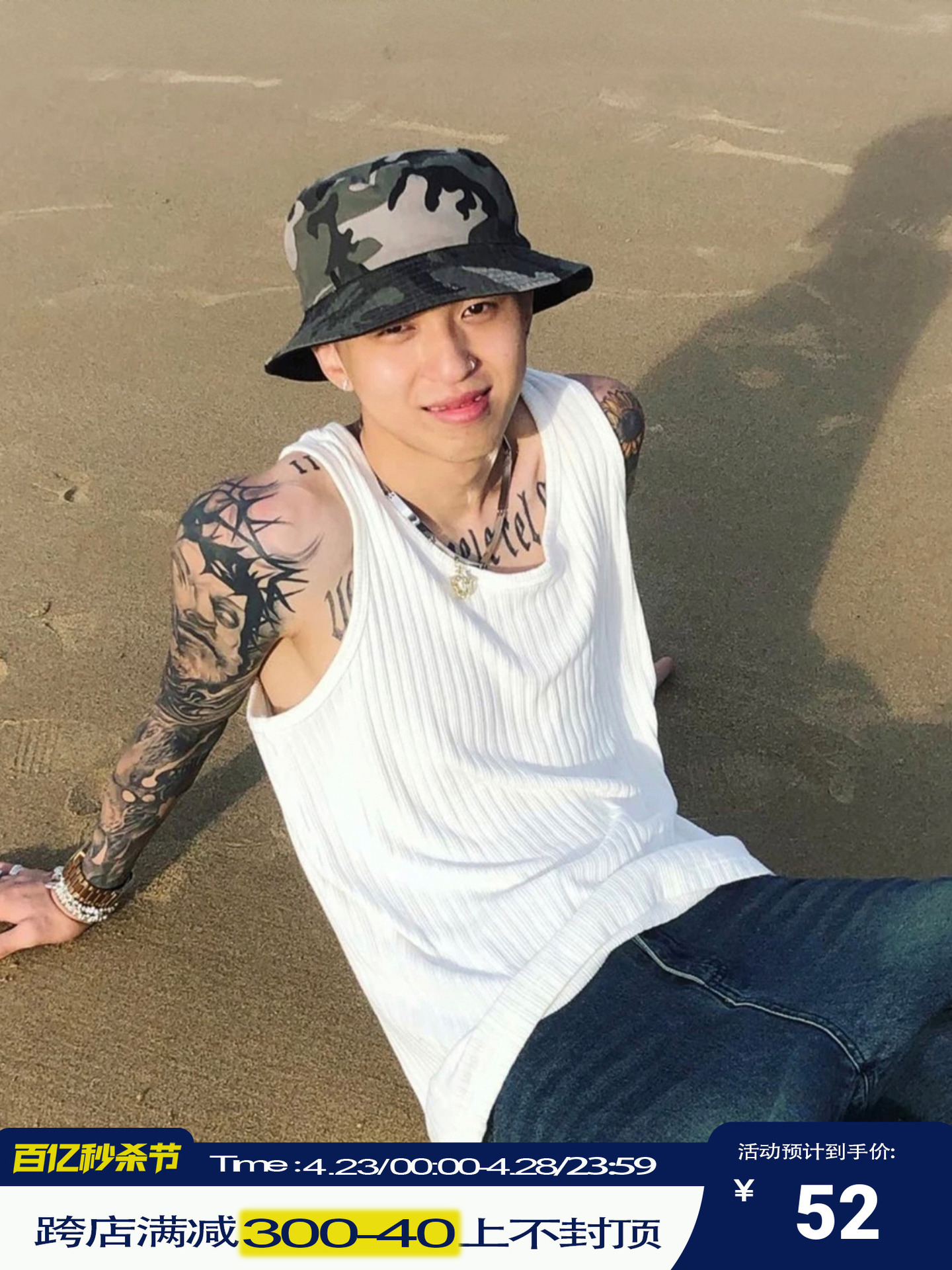 港仔文艺男美式复古纯色背心男夏季重磅无袖t恤男生内搭工字坎肩