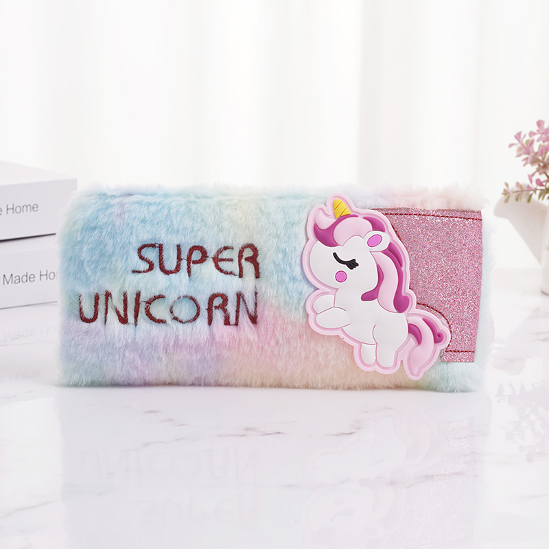 Creative Unicorn Colorful Pencil Case Cute Cartoon Pencil Case Stationery Case Men's and Women's Stationery Box Plush Pencil Bag