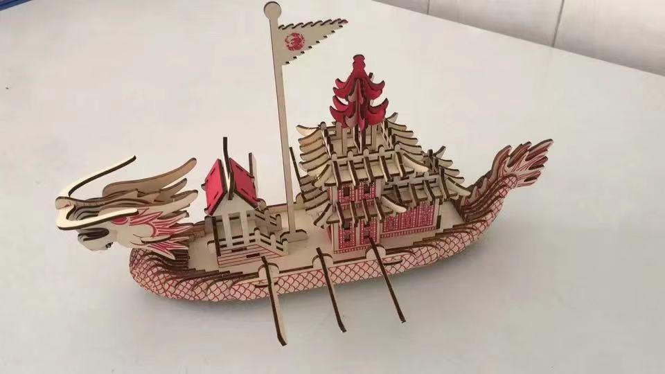 拼联木制拼图端午节龙舟龙船模型3d立体木质拼图儿童玩具地摊货源