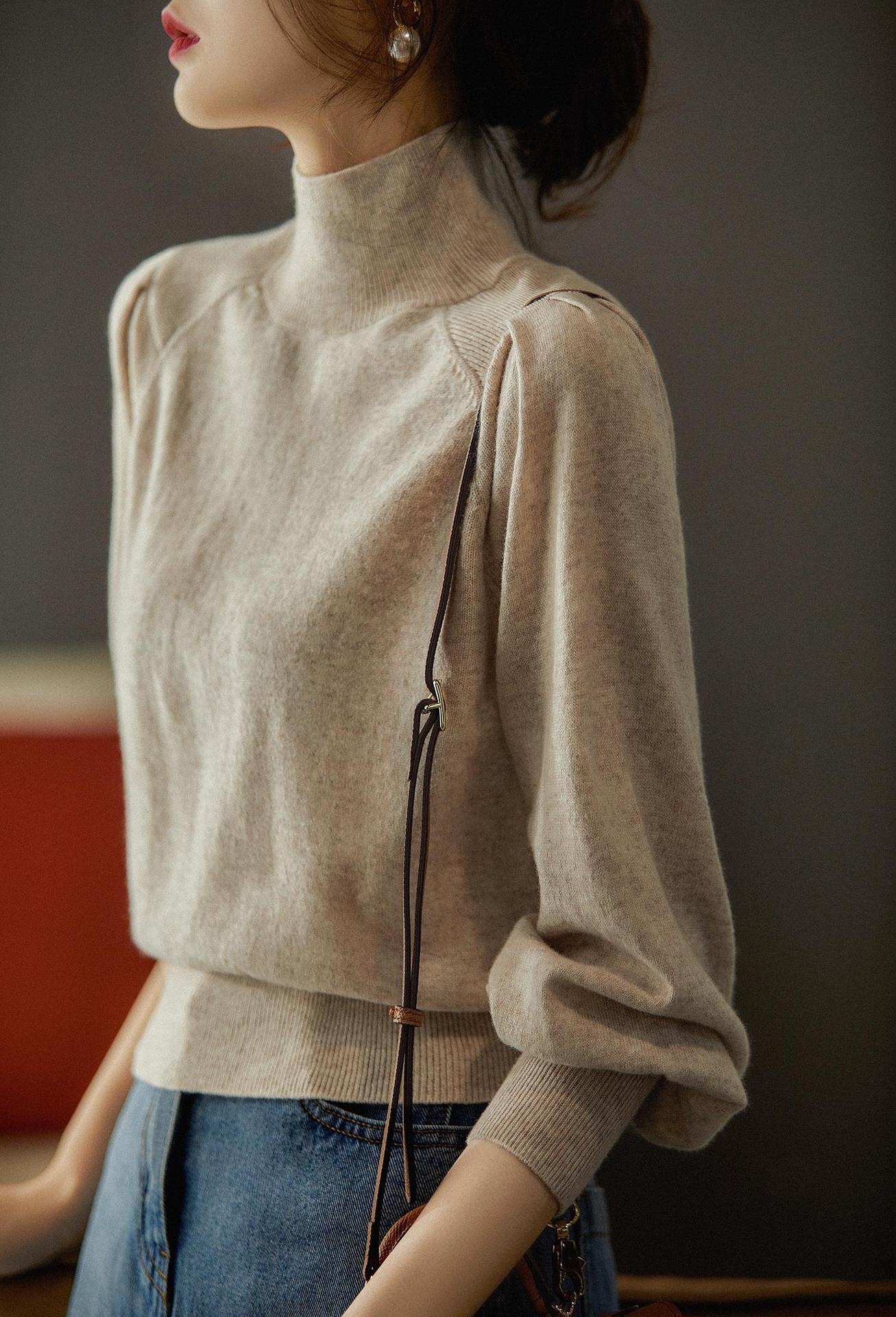 [zzo360432vg] 新色入荷秋冬多色羊角袖 藏肉羊毛羊绒针织衫女