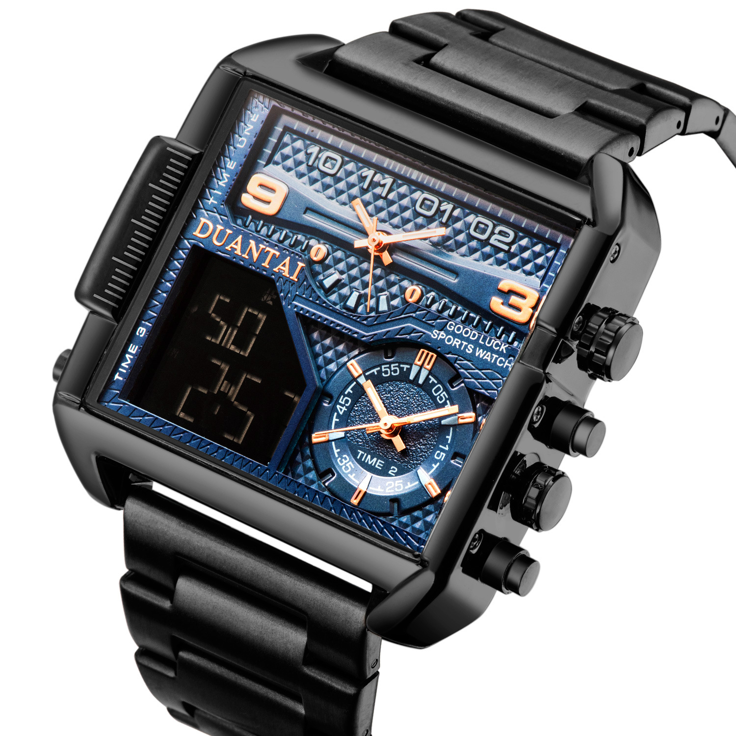 duantai源头厂家钢带多功能双机芯户外男表电子表运动表防水夜光