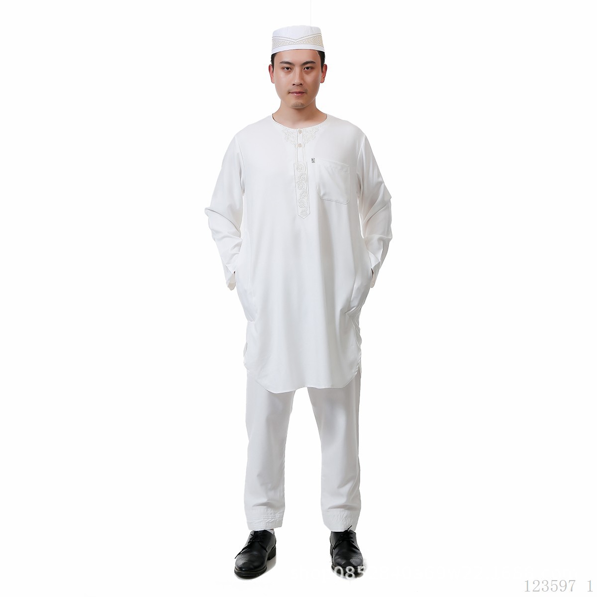 跨境代发穆斯林男装巴服两件套礼拜服棉麻伊斯兰夏季男礼拜服批发