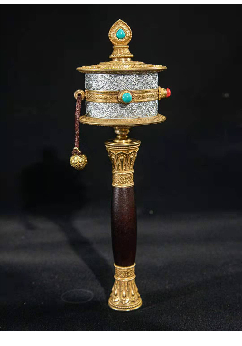 转经轮手摇铜六字真言手摇转经筒静音双轴承双色