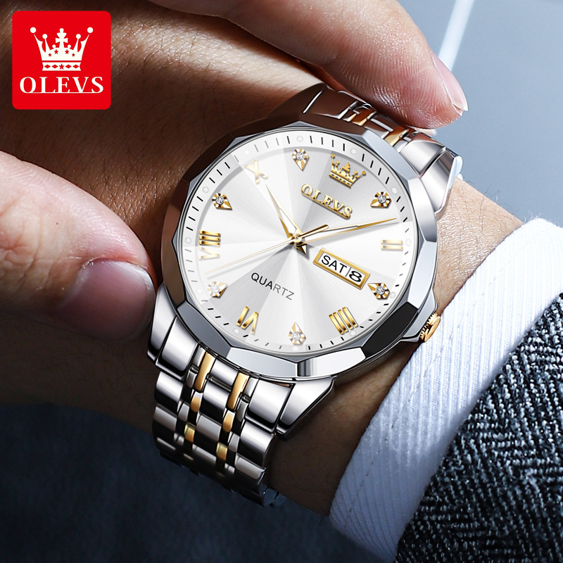 Olevs Brand Watch Wholesale Quartz Watch Cross-Border Foreign Trade Olevs Double Calendar Tiktok Men's Watch Men's Watch Fashion