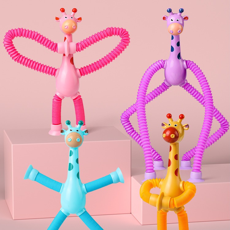 Retractable Sucker Giraffe Luminous Children's Creative Educational Toys Baby Extension Tube Flash Decompression Cartoon Toy