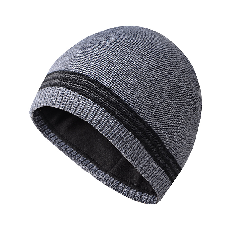 Autumn and Winter Fleece-lined Warm Hat Men's Striped Knitted Hat Outdoor Leisure Pullover Beanie Hat Simple Earflaps Woolen Hat