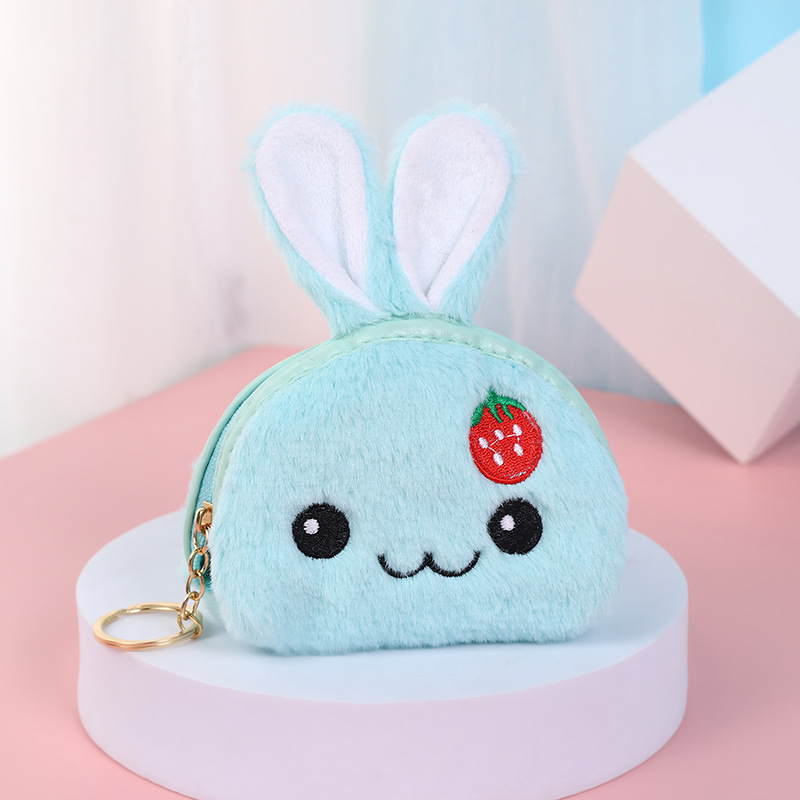 Creative Plush Coin Purse Strawberry Rabbit Cute Cloth Cartoon Key Case Coin Bag Personalized Storage Small Wallet