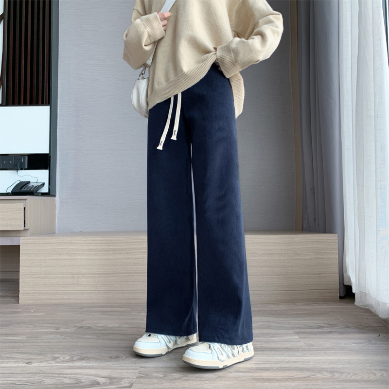 Corduroy Wide-Leg Pants Women's Spring/Autumn/Winter New High Waist Casual Pants Loose Slimming and Velvet Padded Casual Straight-Leg Knitted