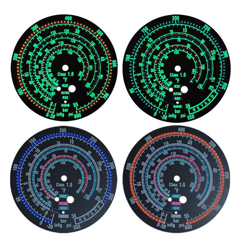 宁波冷媒压力表夜光表盘铝制荧光表底气压油压水压表表盘工厂