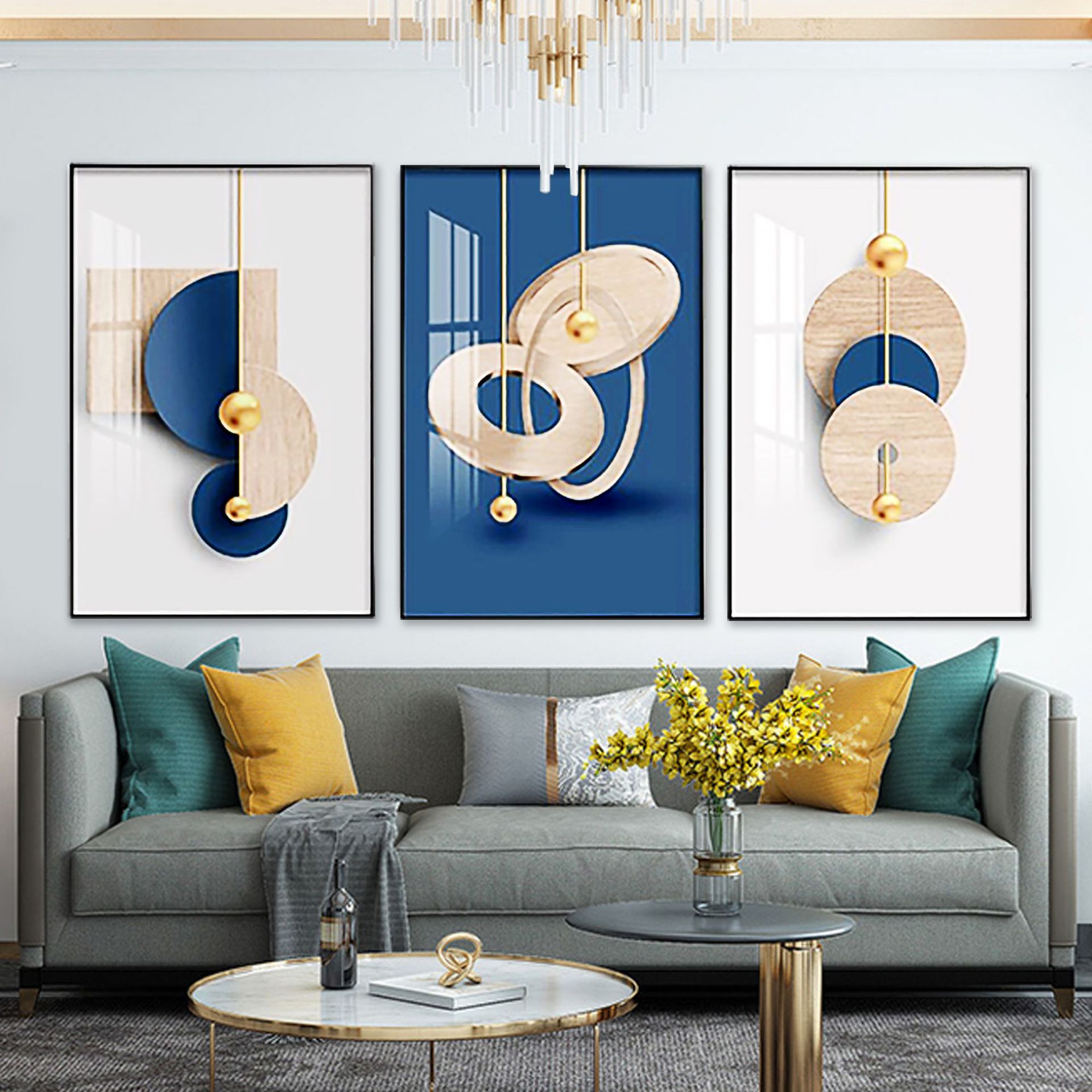 现代简约高档抽象客厅装饰画定制沙发背景墙壁画轻奢大气三联挂画