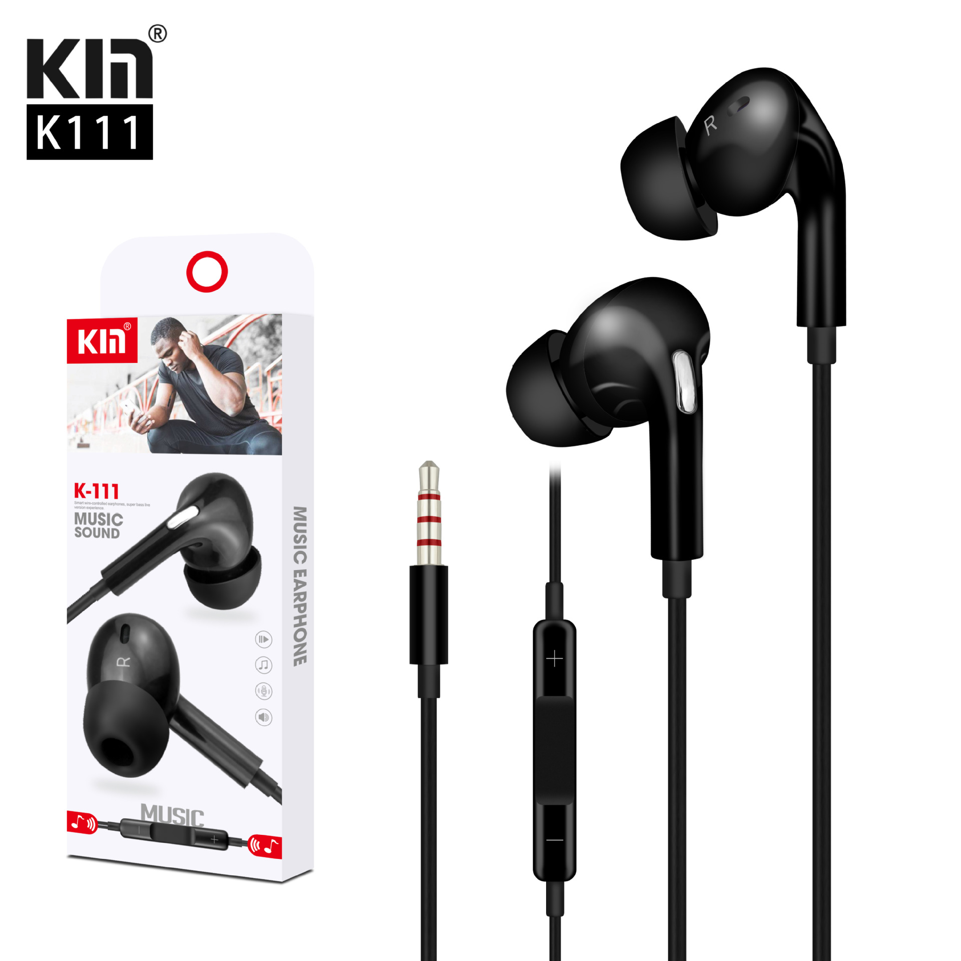 Km-K111 Cellphone Drive-by-Wire in-Ear Earphone with Mic Headset 3.5 Tuning Heavy Bass Direct Plug Computer PC Headset