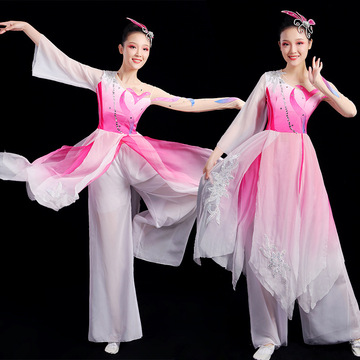 古典舞演出服女飘逸独舞舞蹈服装伞舞半壶纱秧歌服表演扇子舞套装