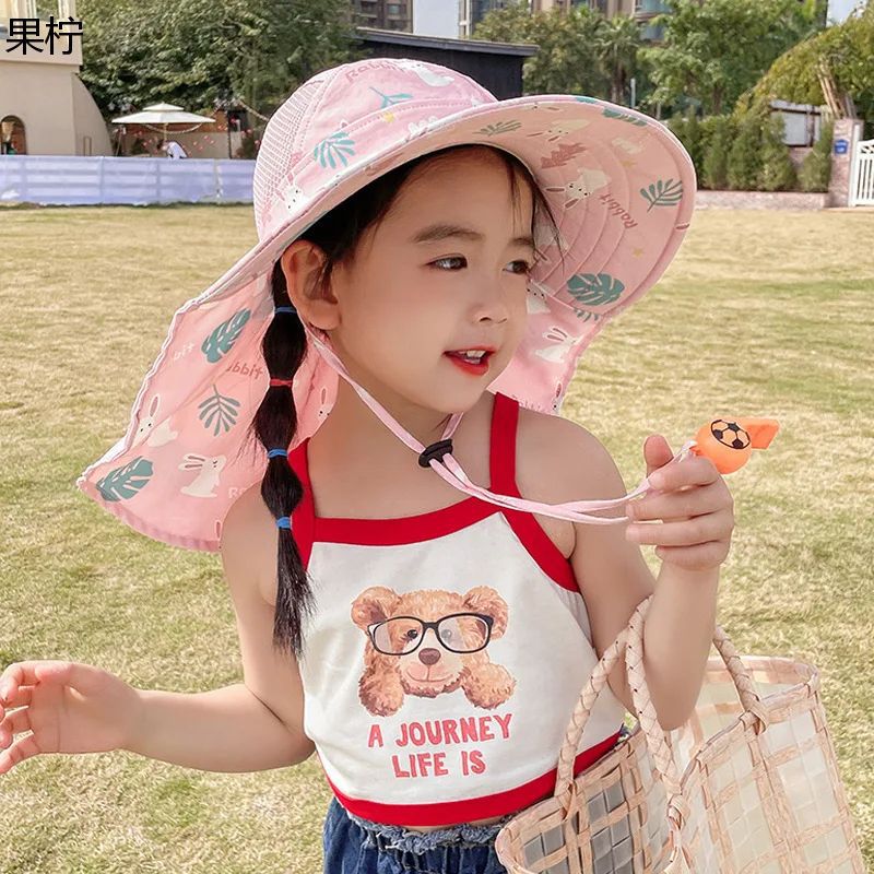 cross-border children‘s sun hat summer kids outdoor neck ears uv protection beach hat kids boys