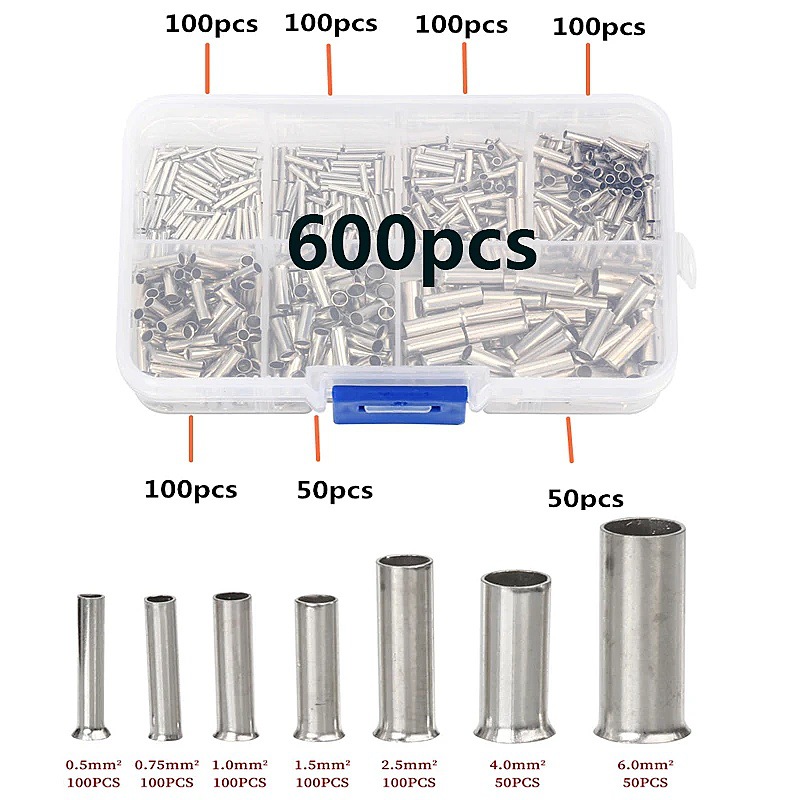 跨境货源 600pcs 盒装 管型裸端子组合压线焊接裸中接管0.5-6平方