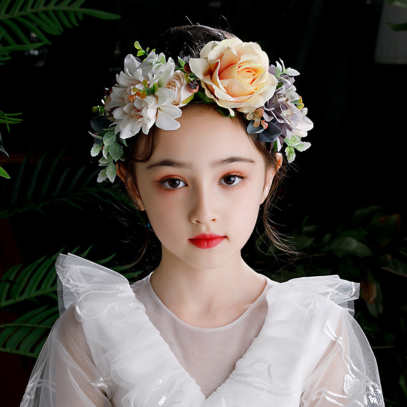 儿童花环头饰婚礼发饰超仙森系花朵发带公主花童头花女童演出饰品