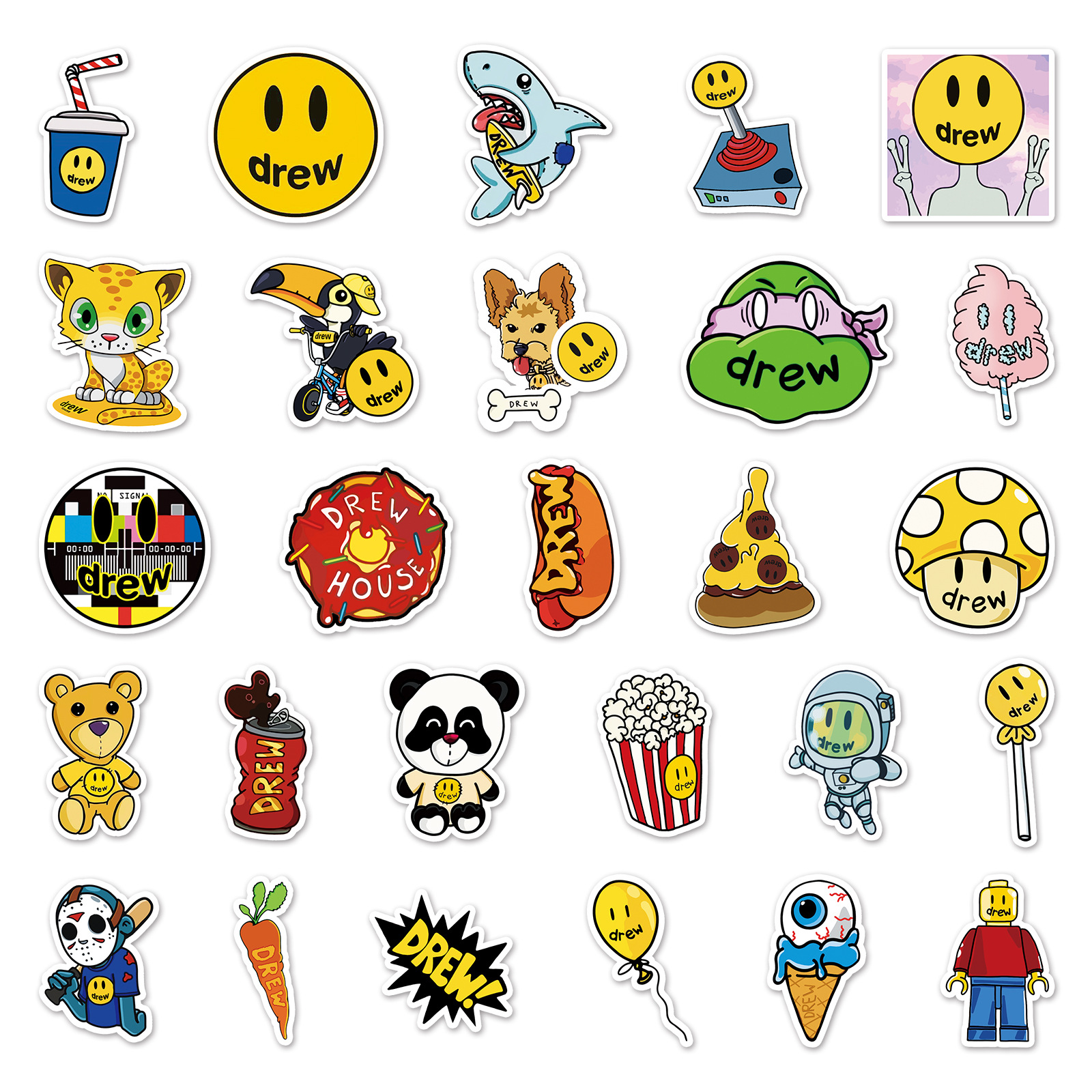 54张潮牌drew卡通防水贴纸 行李箱旅行箱汽车防水装饰贴纸跨境供