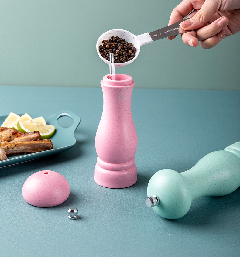 6寸小麦桔杆胡椒研磨器 粗盐胡椒粉研磨调料瓶 手动胡椒研磨器