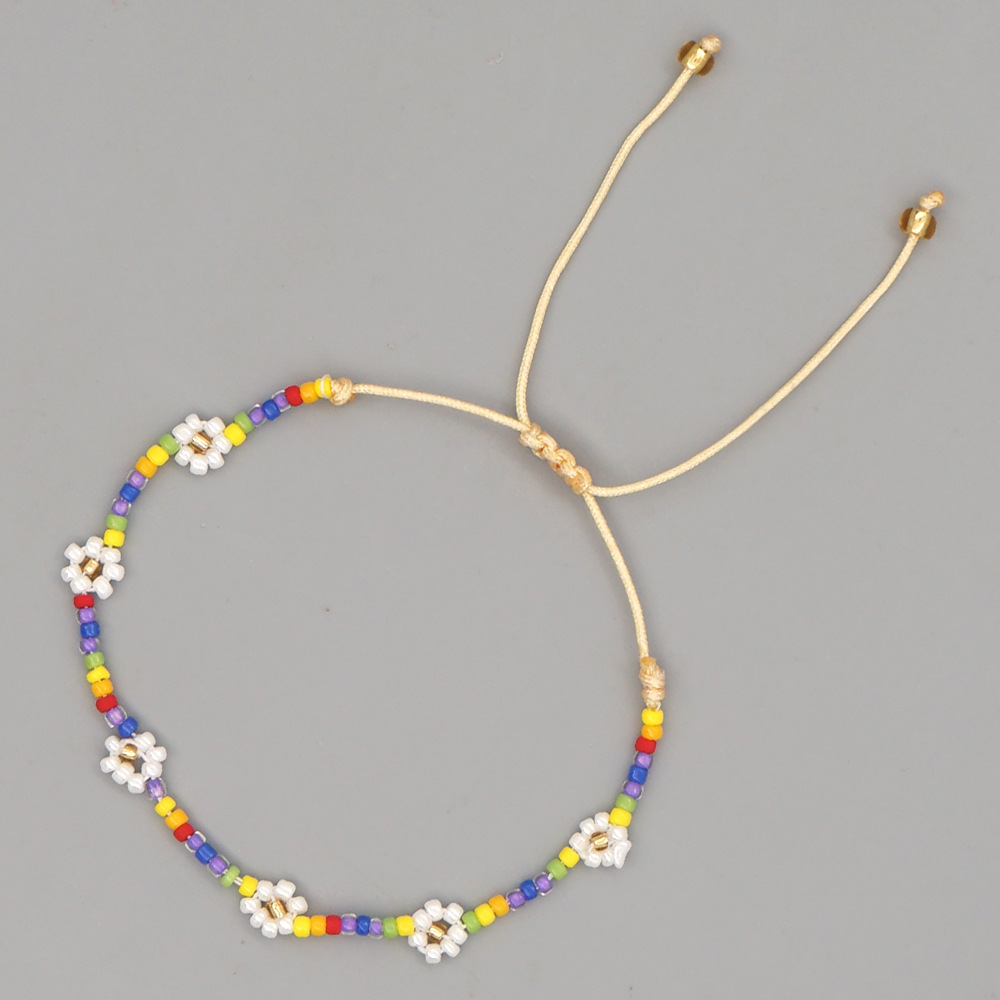 ins欧美跨境简约饰品 mgb古董米珠手工编织花朵雏菊彩虹小手链女