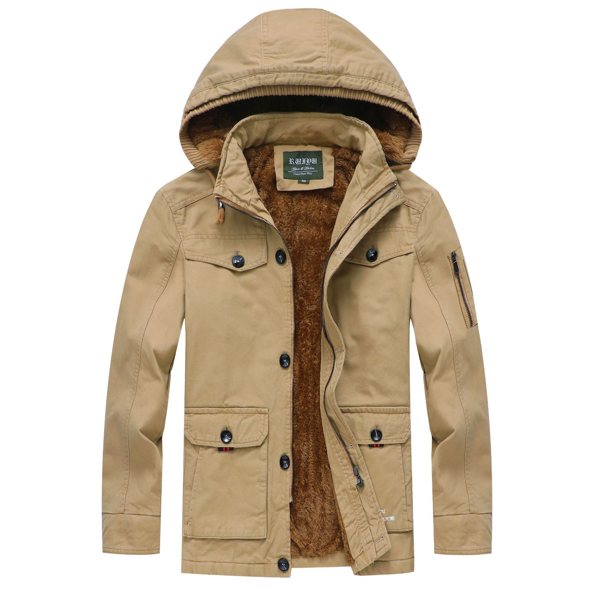 吉普战车男士棉衣夹克休闲大码多口袋军装棉袄加绒加厚中年棉服