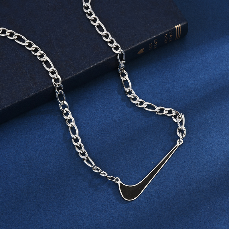 跨境日韩嘻哈土酷原宿风不锈钢男女情侣潮人耐克对勾吊坠项链nike