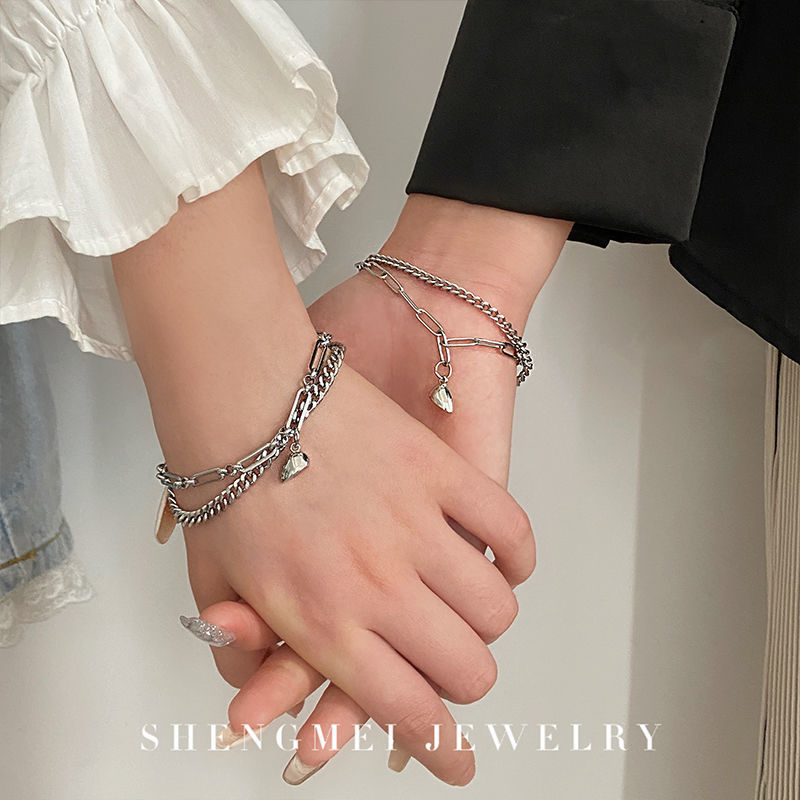 Cold Style Bracelet Double Layer Twin Stitching Magnet Love Heart Suction Bracelet Men and Women Best-Seller on Douyin Couple Hand Jewelry