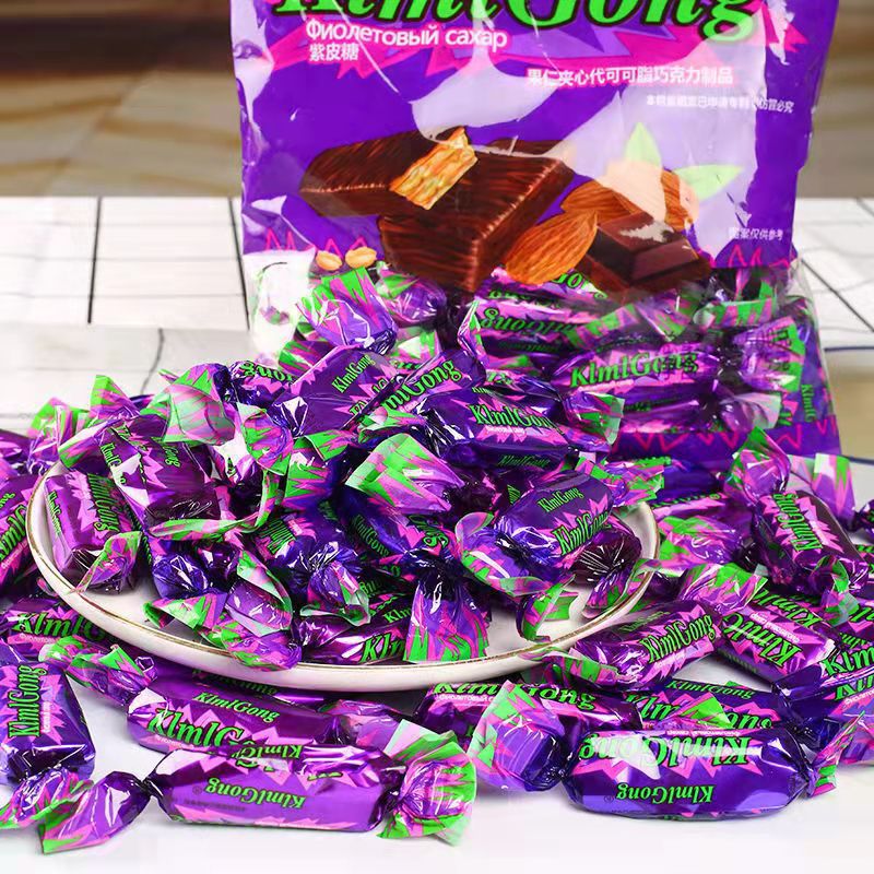 紫皮糖坚果巧克力涂层坚果糖国产紫皮糖喜糖零食(整箱20袋)批发