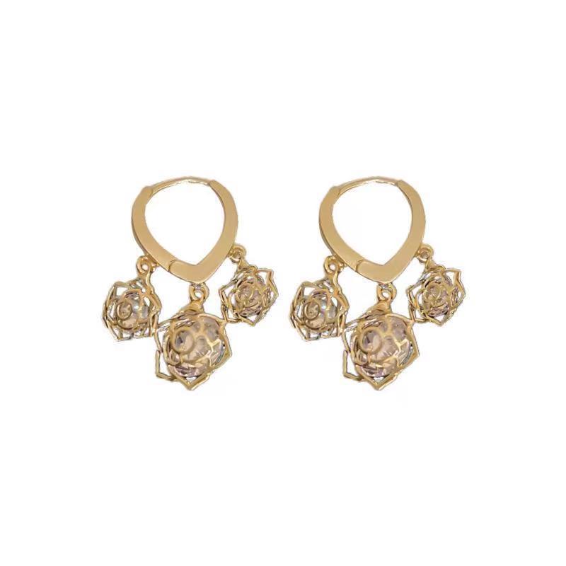 Flowers Zircon Shining Diamond Smart Ear Clip Fashionable Temperamental All-Match High Sense Personalized Earrings