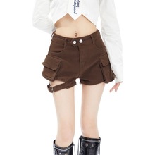 美式复古工装牛仔短裤女夏季2024新款小众设计感大口袋休闲短裤潮
