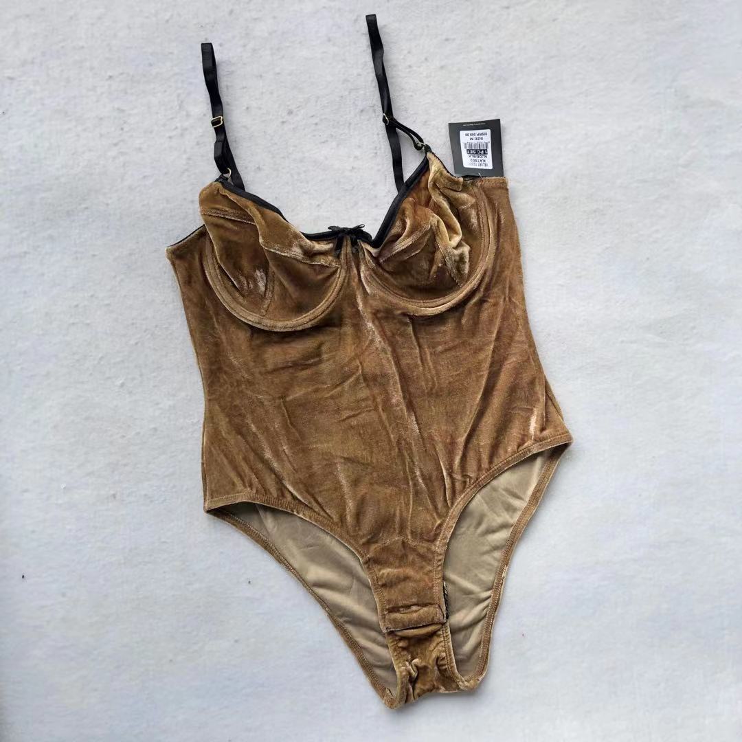 欧美性感情趣连体衣女金丝绒薄罩杯带钢圈三角裤镂空诱惑外贸内衣